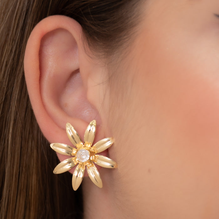 BRINCO DE FLOR COM ZIRCÔNIA