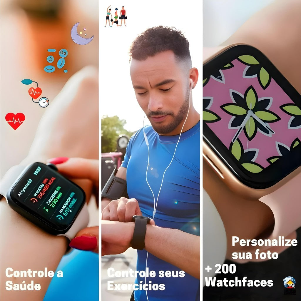 Relógio Inteligente Smartwatch W57 Pro Max NFC Bazik Prime + 7 Pulseiras