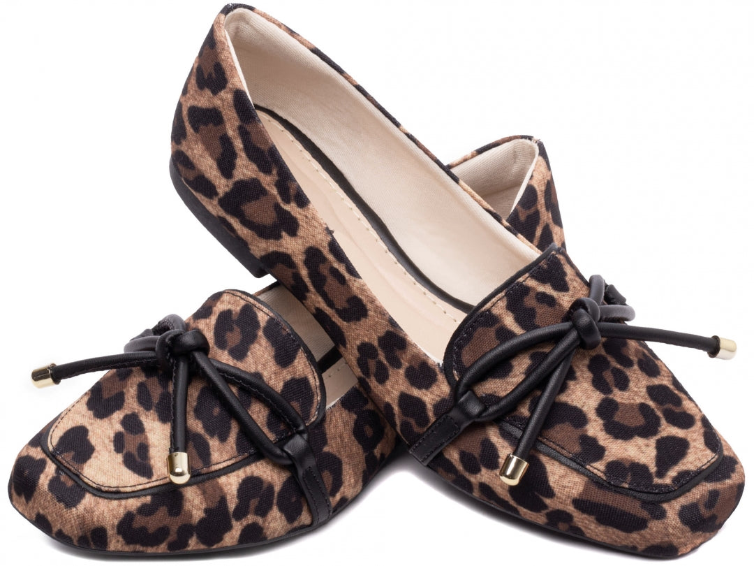 Mocassim Feminino Rasteiro Estampa Onça