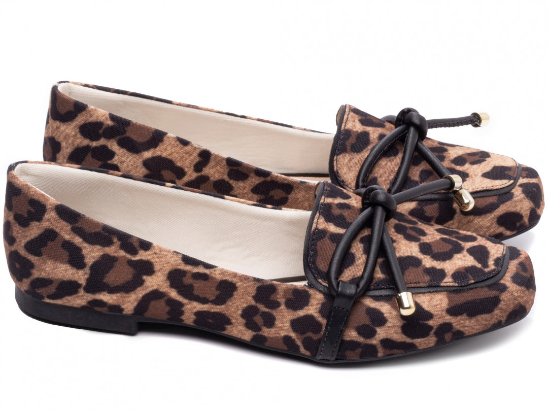 Mocassim Feminino Rasteiro Estampa Onça