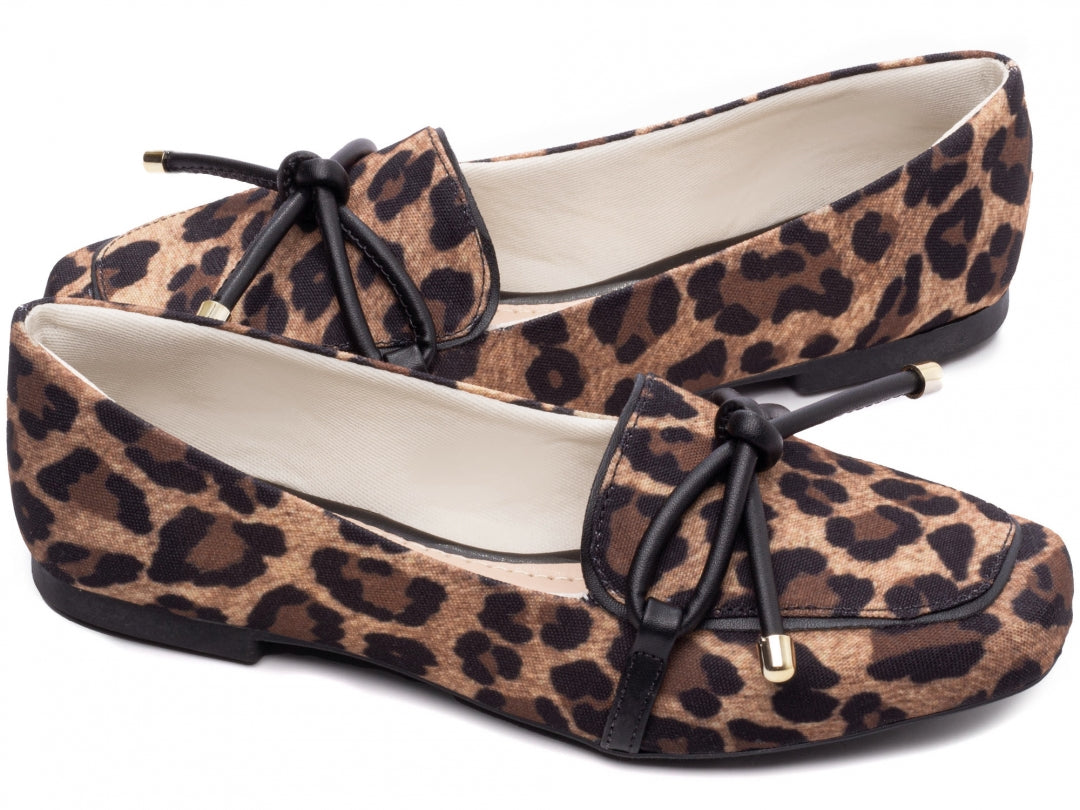 Mocassim Feminino Rasteiro Estampa Onça