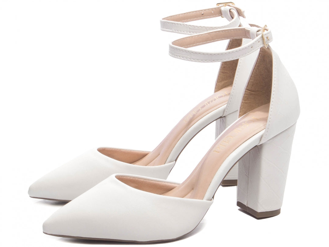 Scarpin Salto Quadrado Off White