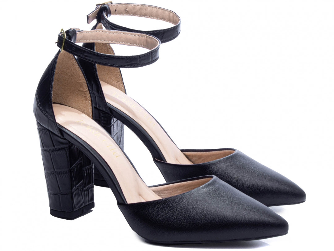 Scarpin Salto Quadrado Preto