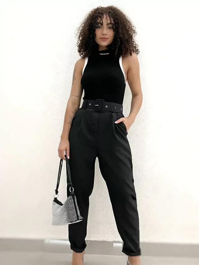 Calça Feminina Alfaiataria Linho com Cinto