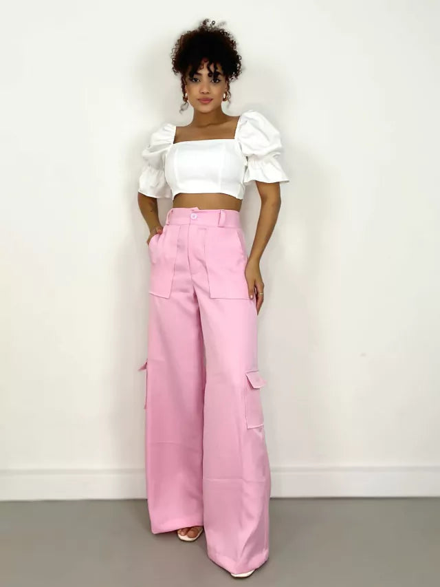Calça Feminina Alfaiataria Pantalona Cargo