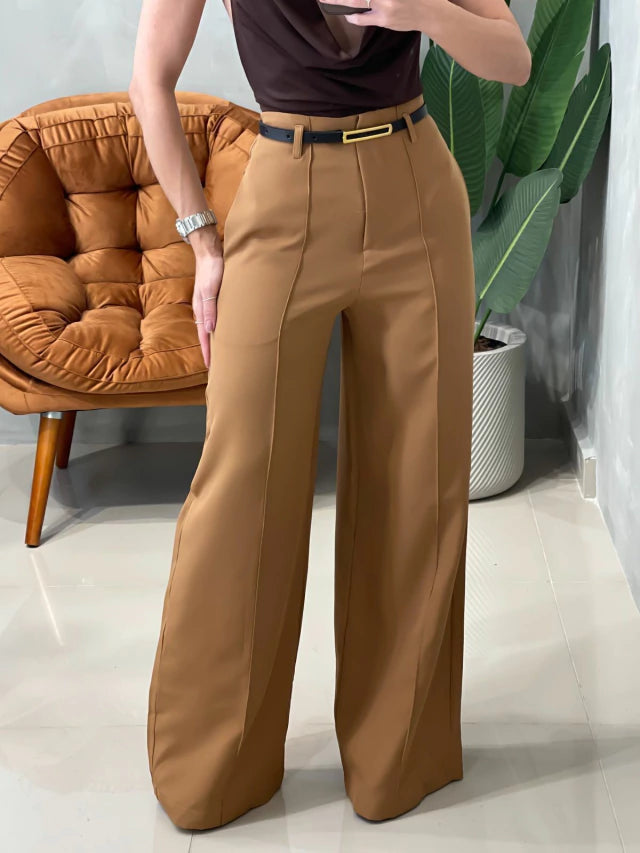 Calça Feminina Pantalona em Alfaiataria com Cinto