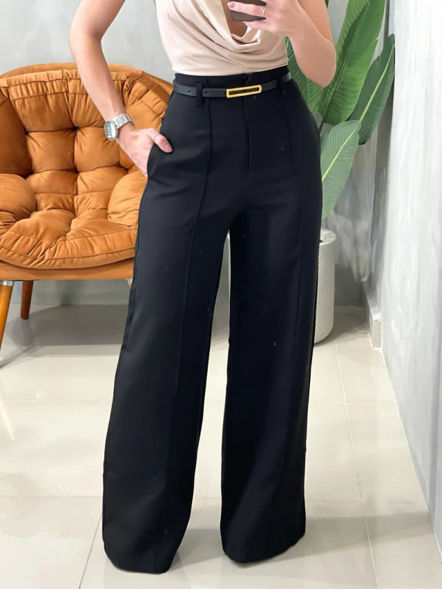 Calça Feminina Pantalona em Alfaiataria com Cinto