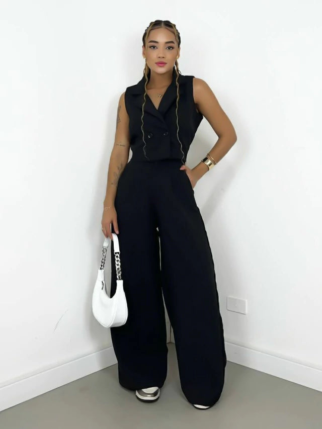 Conjunto Feminino Alfaiataria Calça Pantalona e Colete