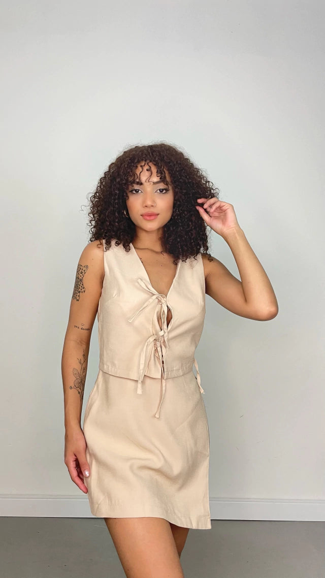 Conjunto Feminino Marant Short Saia e Cropped Amarração