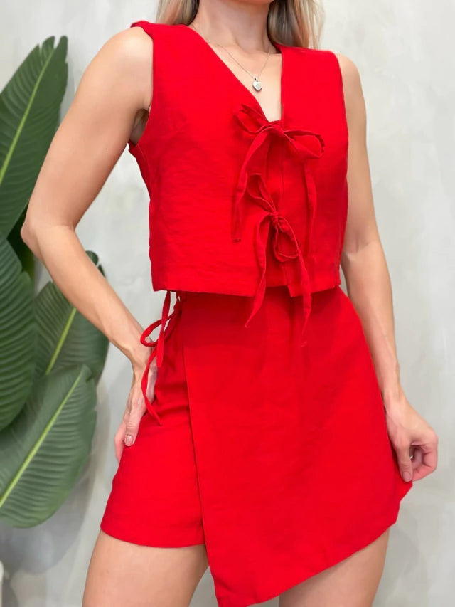 Conjunto Feminino Marant Short Saia e Cropped Amarração