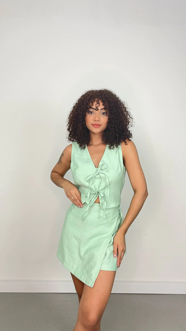 Conjunto Feminino Marant Short Saia e Cropped Amarração