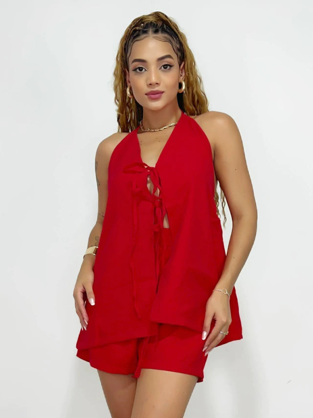 Conjunto Feminino Sensoriale Short e Blusa de Alça e Amarração