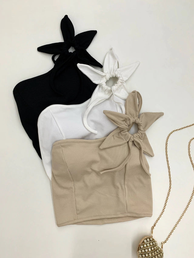 Cropped Feminino Ribana Alça Única Flor Amarração