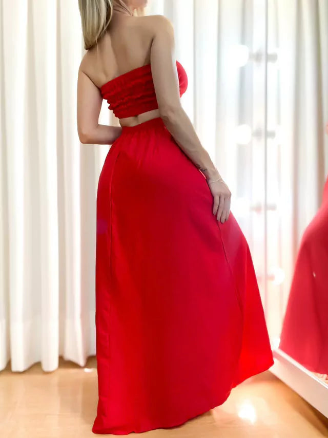 Vestido Conjunto Feminino Longo Cropped Amarração