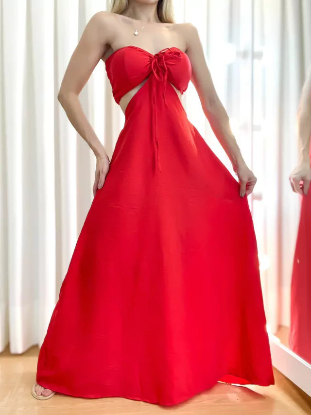 Vestido Conjunto Feminino Longo Cropped Amarração