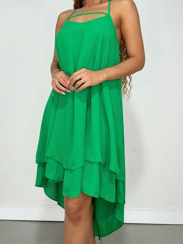 Vestido Feminino Curto em Crepe Frente Única com Babado
