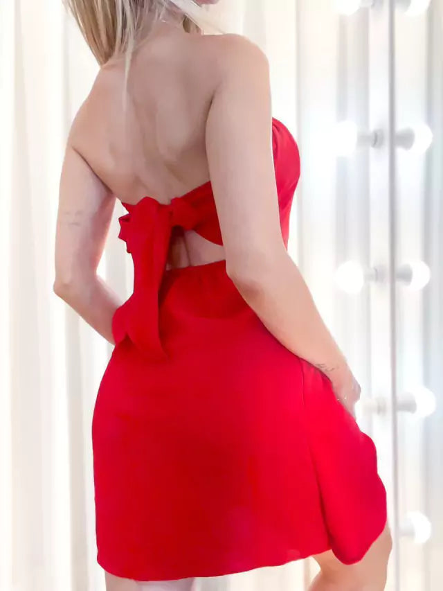 Vestido Feminino Curto em Duna sem Alça Transpassado