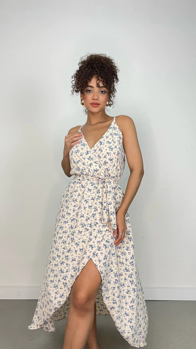 Vestido Feminino Longo de Alça Transpassado Estampado