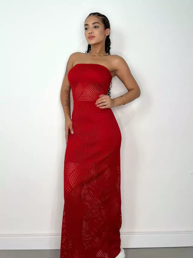 Vestido Feminino Longo de Renda sem Alça