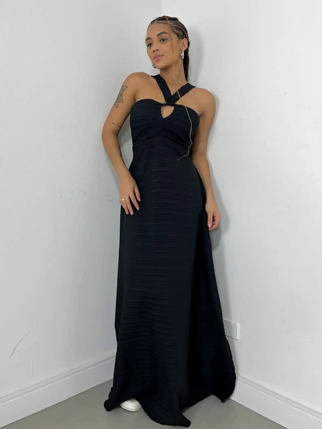 Vestido Feminino Longo em Duna com Amarração