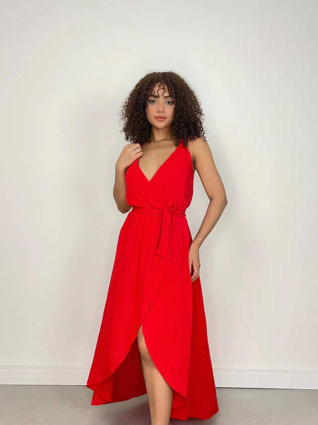 Vestido Feminino Longo em Viscolinho de Alça Transpassado