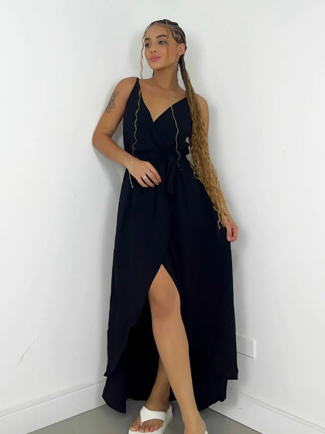 Vestido Feminino Longo em Viscolinho de Alça Transpassado