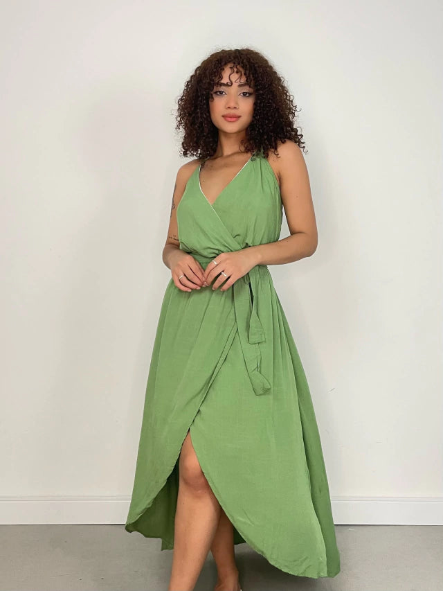 Vestido Feminino Longo em Viscolinho de Alça Transpassado