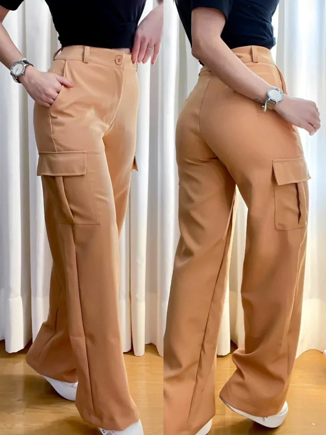 Calça Feminina Alfaiataria Pantalona Cargo