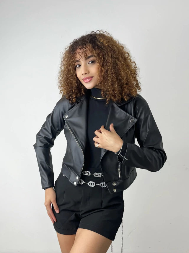Jaqueta Feminina Biker em Courino com Botões