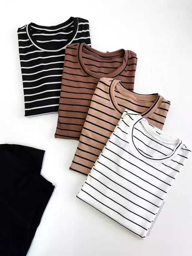 Blusa Feminina em Ribana Meia Manga Listrado