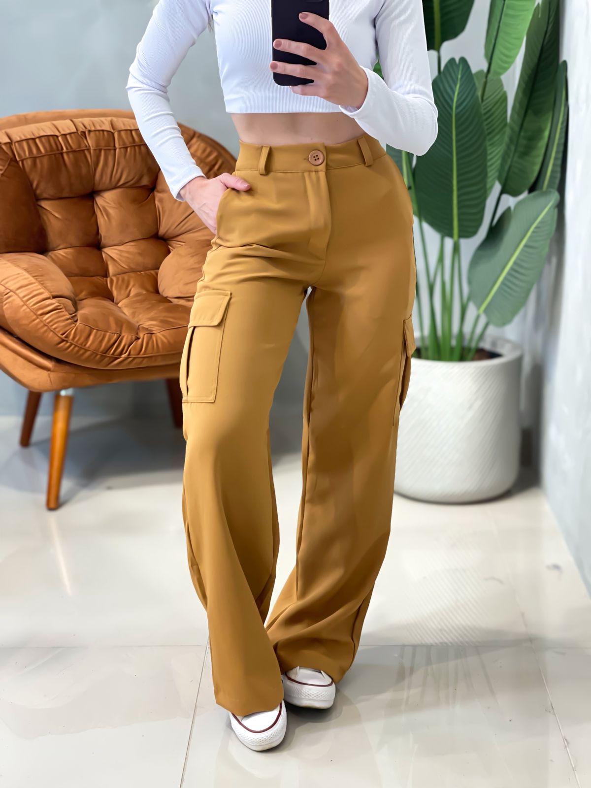 Calça Feminina Alfaiataria Pantalona Cargo
