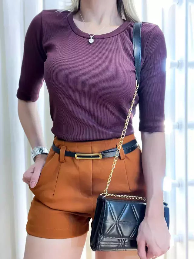 Blusa Feminina em Ribana Meia Manga