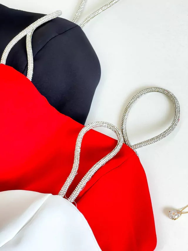 Vestido Feminino Alças Finas com Brilho