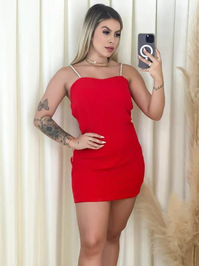 Vestido Feminino Alças Finas com Brilho