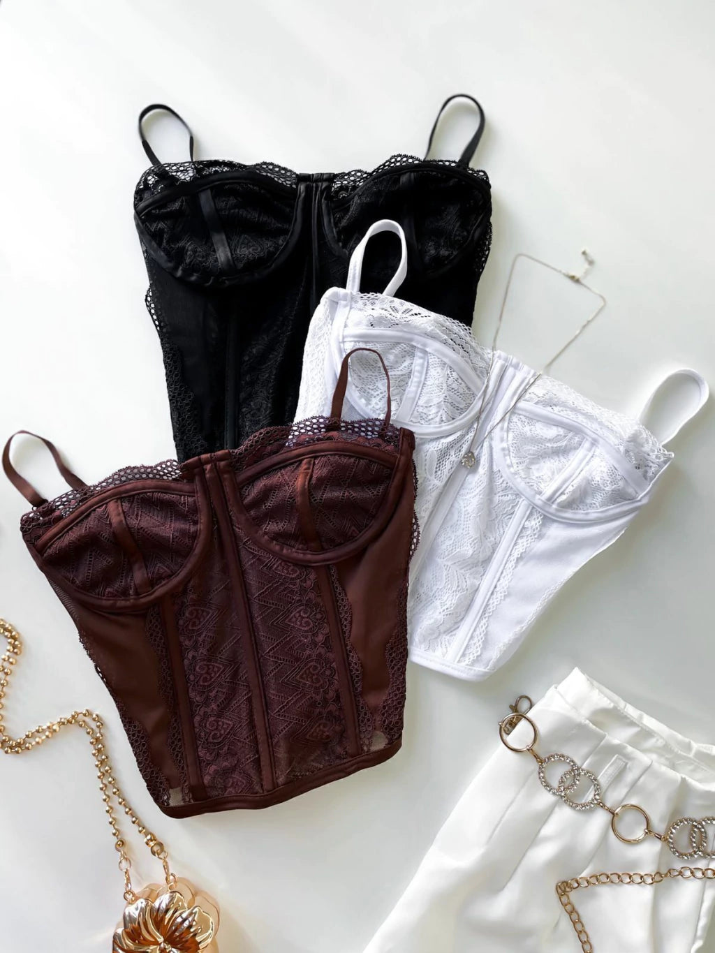 Cropped Corset em Renda de Alça Cristina